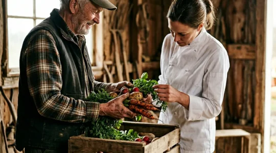 Partenariat entre chef cuisinier et producteur local dans un esprit de collaboration