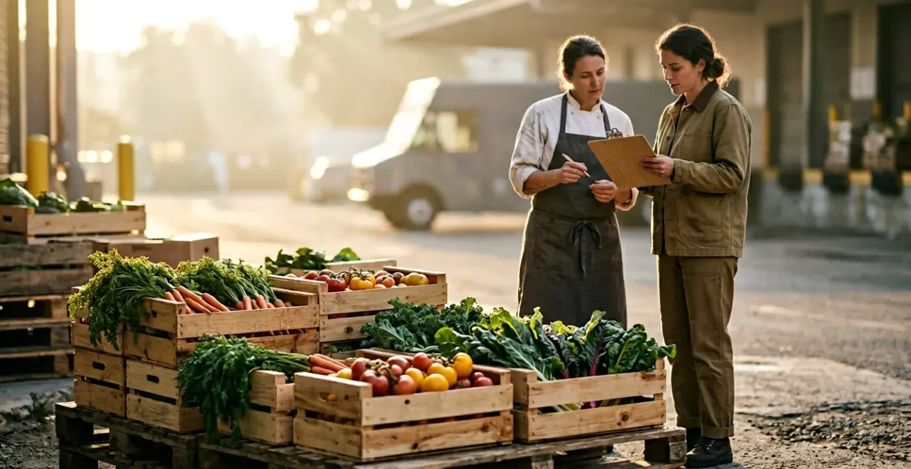 Scene de coordination entre producteurs et restaurateurs pour optimiser les approvisionnements locaux