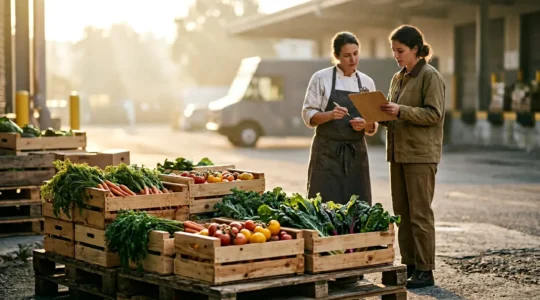 Scene de coordination entre producteurs et restaurateurs pour optimiser les approvisionnements locaux