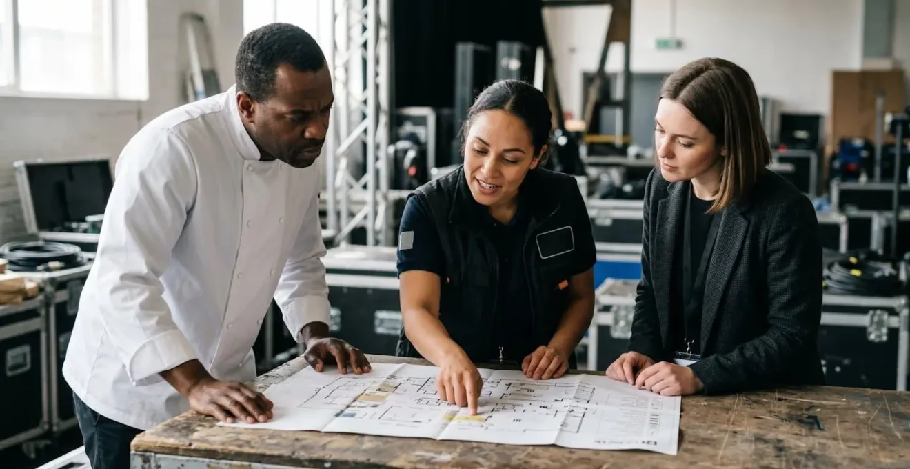 Coordination sécurisée entre différents corps de métier lors d'un événement professionnel