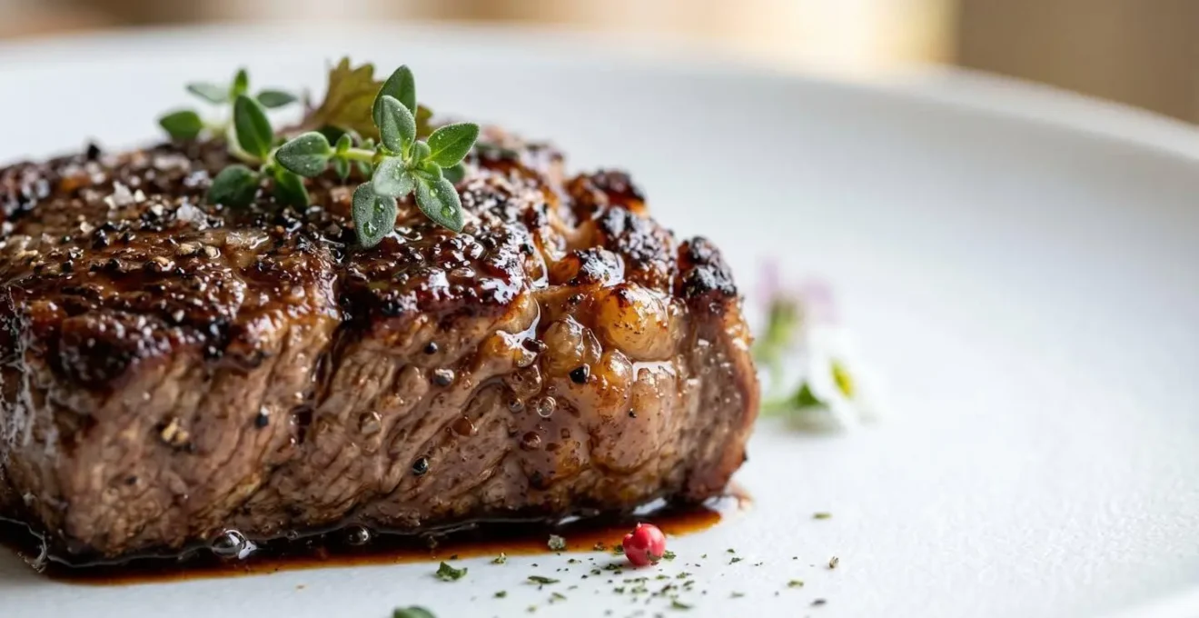 Plat gastronomique en gros plan avec détails texturaux des ingrédients et présentation raffinée