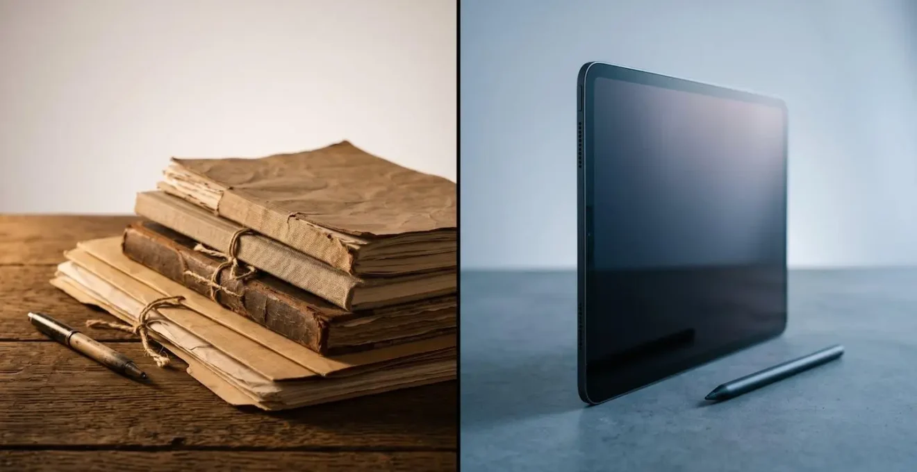 Comparaison symbolique entre méthodes traditionnelles et digitales de gestion sanitaire en cuisine