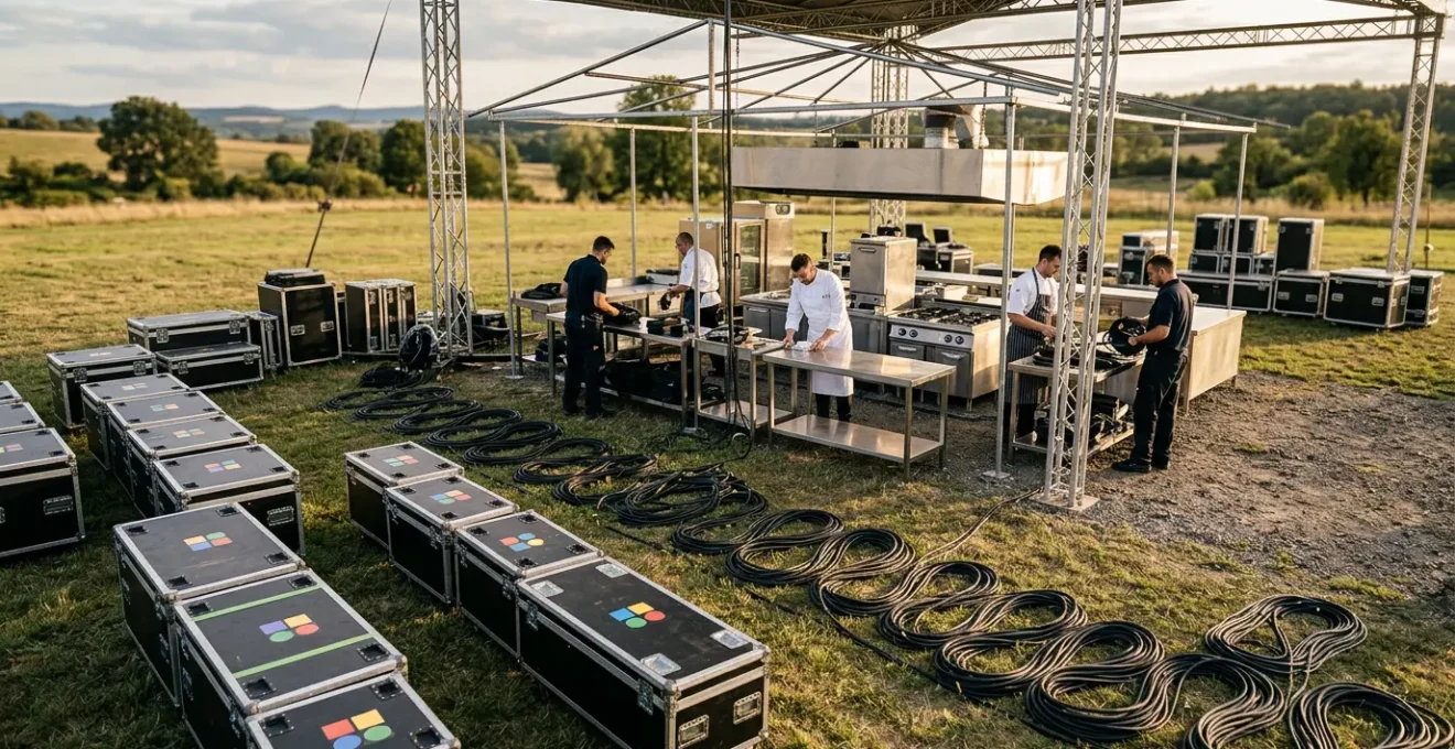 Organisation logistique professionnelle pour événement culinaire en extérieur