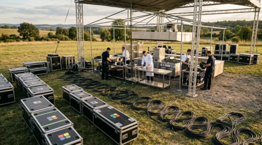 Organisation logistique professionnelle pour événement culinaire en extérieur