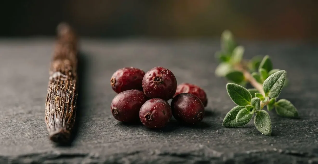 Composition minimaliste d'un plat gastronomique avec trois ingrédients exceptionnels mis en valeur