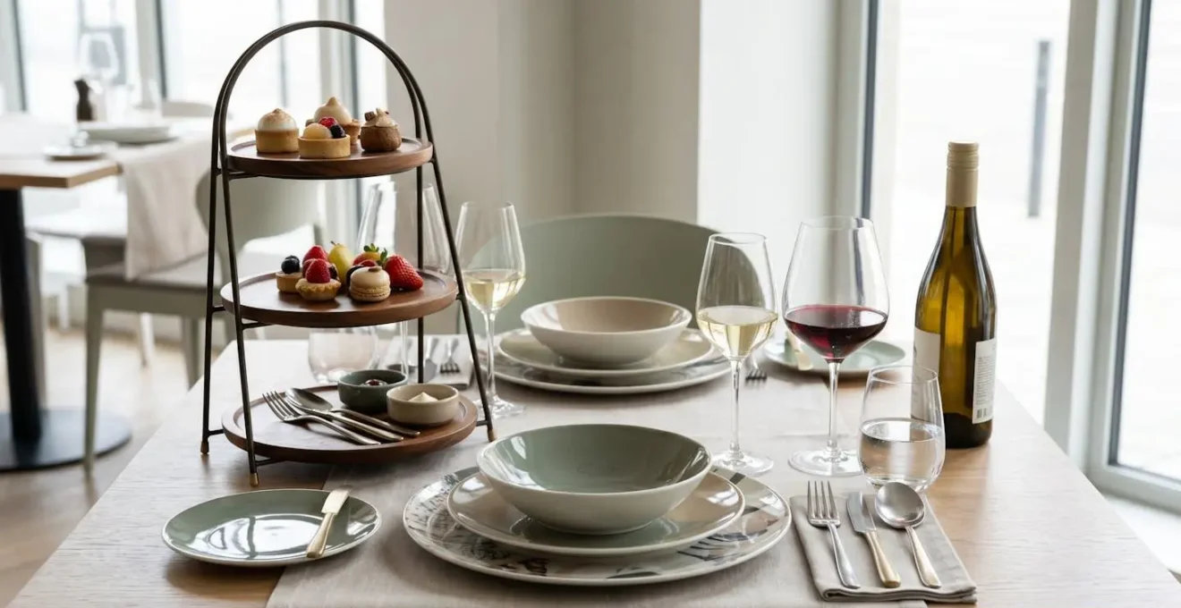 Table de restaurant avec optimisation de l'espace par dressage vertical et organisation stratégique