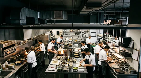 Cuisine professionnelle illustrant les défis du Plan de Maîtrise Sanitaire traditionnel