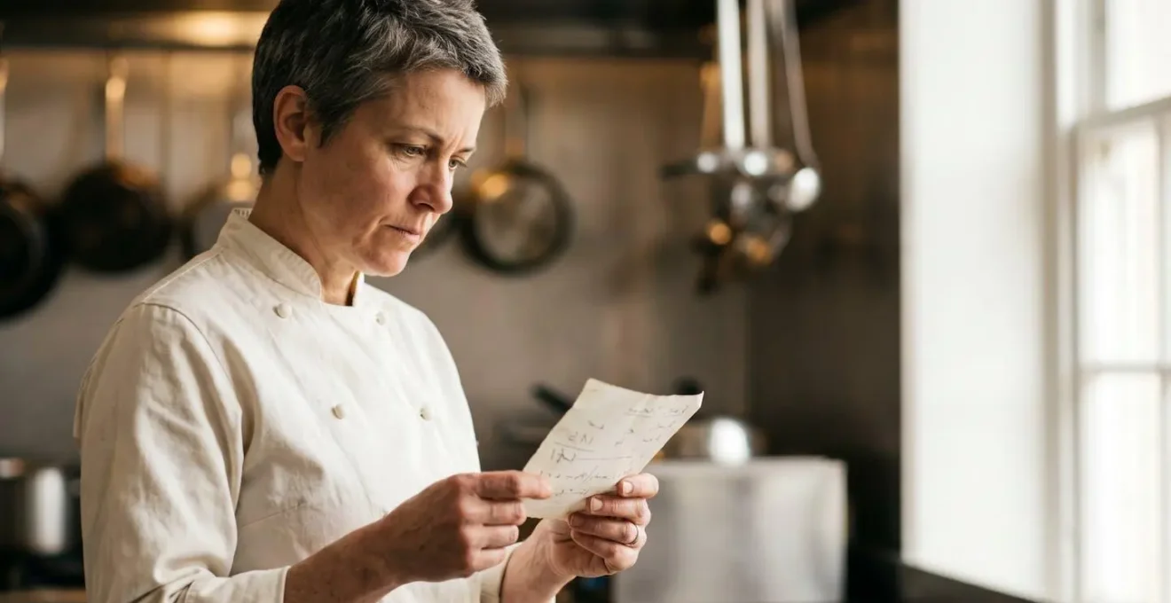 Personne mature en tenue de cuisine professionnelle dans un environnement de formation