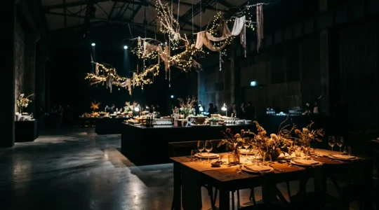 Transformation d'une salle de réception ordinaire en espace événementiel enchanteur grâce à la scénographie lumineuse