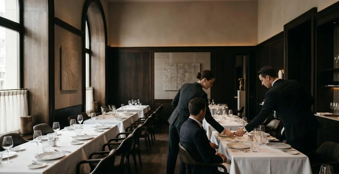 Service synchronisé dans un restaurant gastronomique avec attention aux détails du protocole