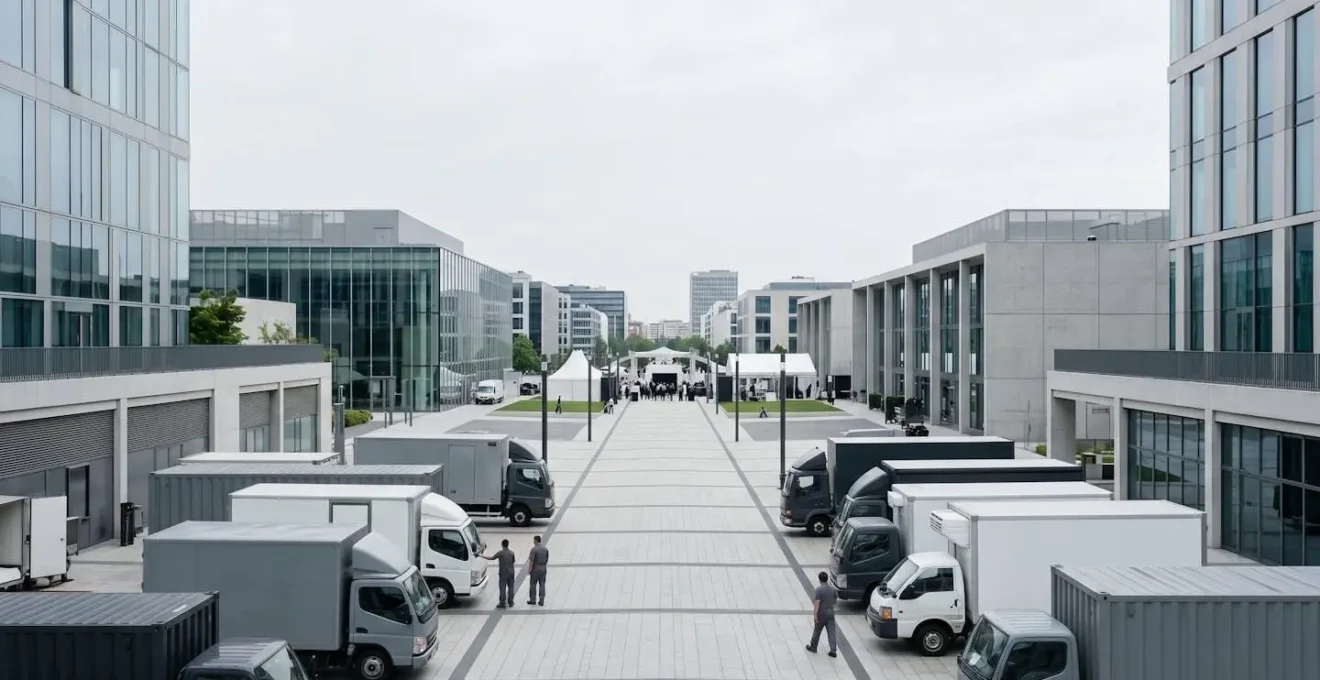 Stratégie logistique de hub déporté avec véhicules de rotation pour événement en zone restreinte