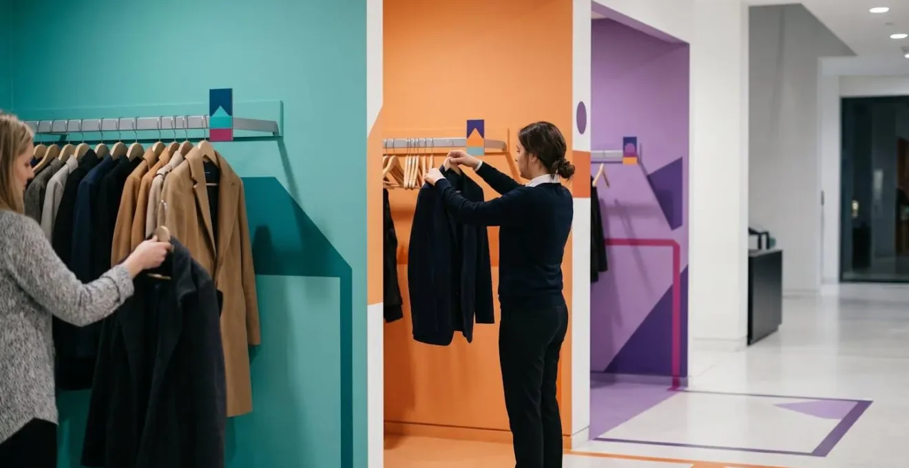 Système d'organisation de vestiaire événementiel avec système de coordonnées visuelles optimisé