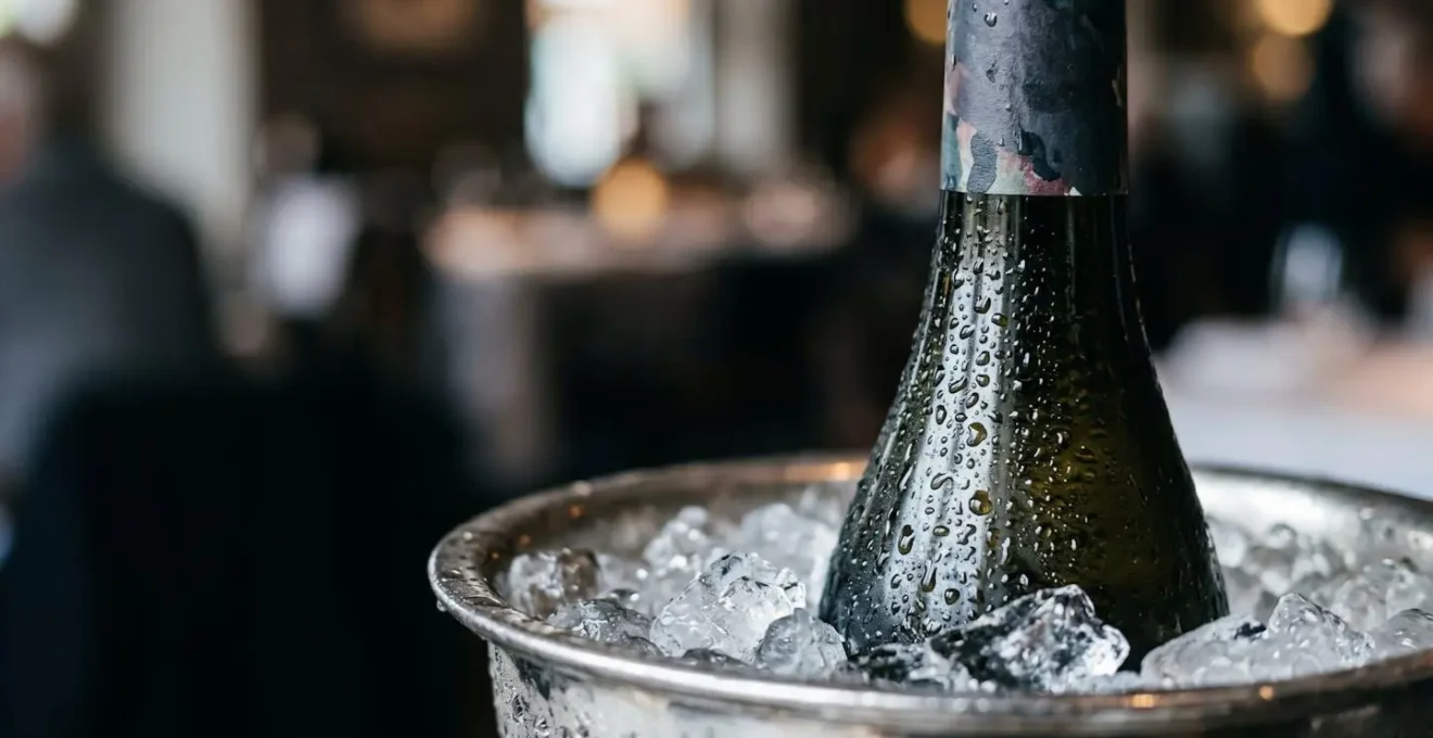 Service professionnel du vin à température idéale avec seau à glace en restaurant