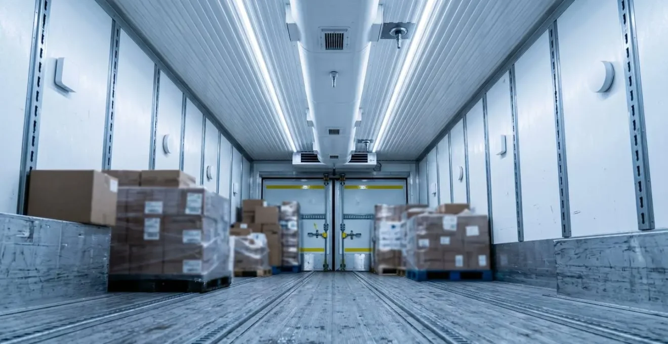 Intérieur d'un camion frigorifique professionnel avec multiples sondes de température positionnées stratégiquement